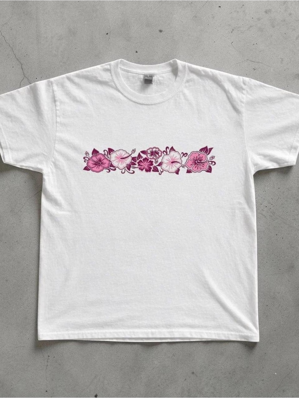 Gildan White Tee with Pink Floral Band
